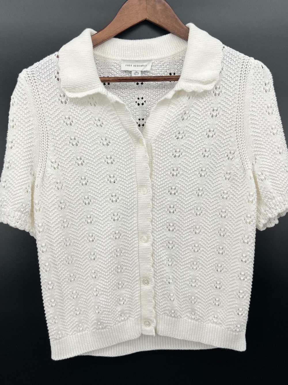 Whimsical Crochet Eyelet Puff Sleeve Cottagecore Top M Coquette Grandma Cotton